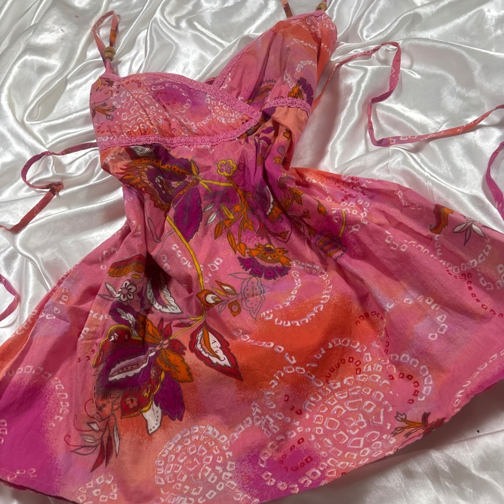 y2k Babydoll Cami Top Pink Excellent Floral Paisley Lace Trim XL - Picture 3 of 5